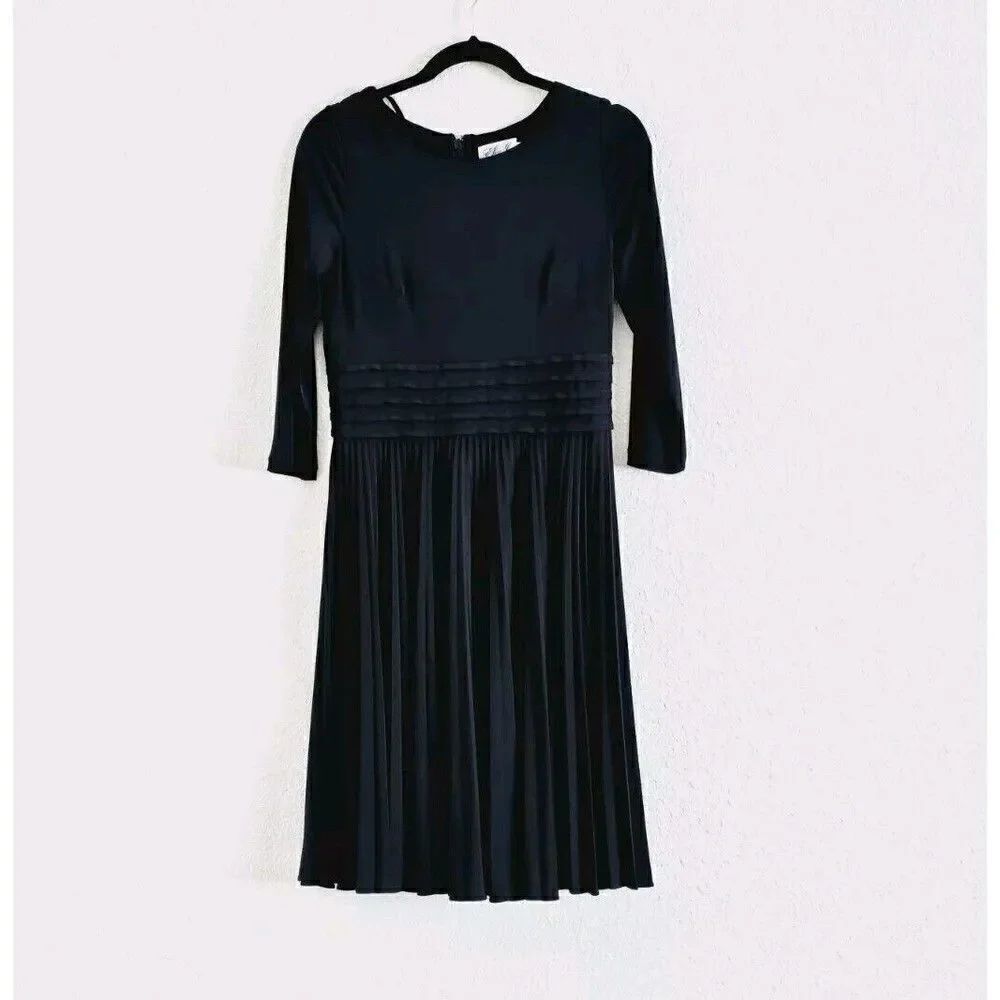 Eliza J Pleated Long Sleeve Little Black Dress Women's Size 6  LBD